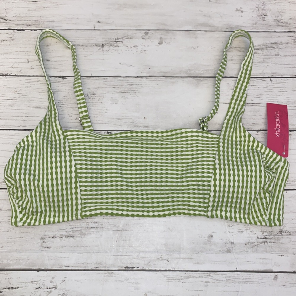 Xhilaration Bikini Top Womens XL Green Stripe Lime White Padded Swim NEW XL